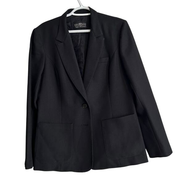 Vintage Levis Black Blazer Women Sz Medium 80s Single Breasted Dacron Polyester - Picture 1 of 16